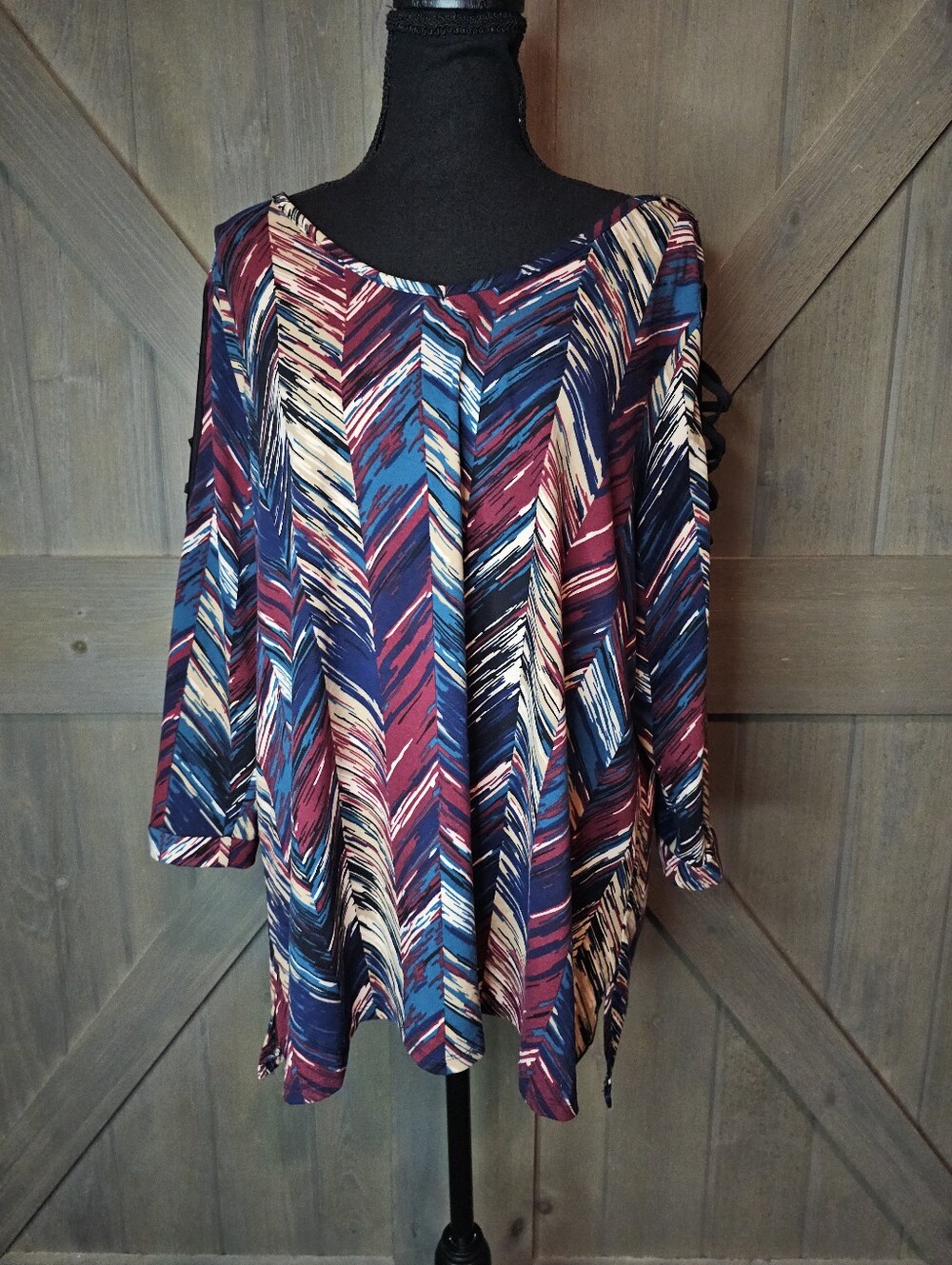 Vintage Robert Louis XL Abstract Chevron Print Tunic Top 3/4 Sleeve